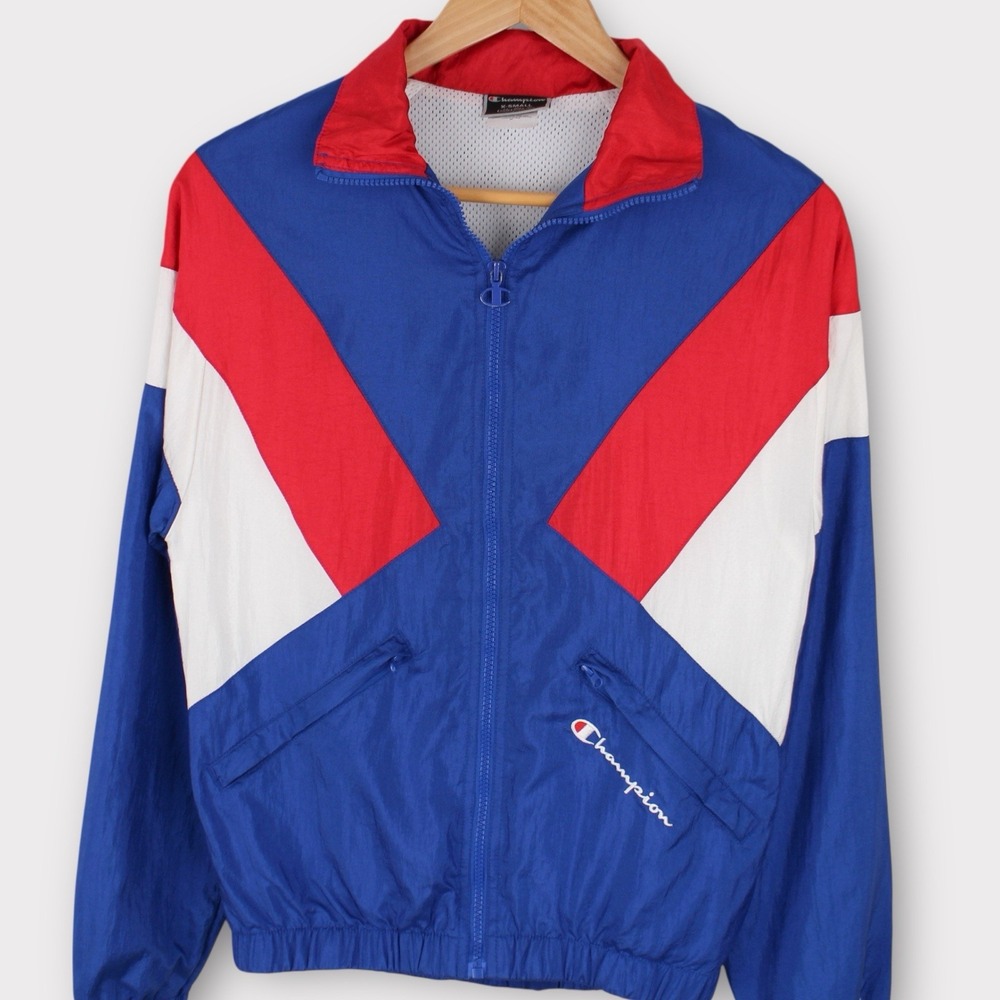 Champion Windbreaker Jacket Red White Blue Colorblock Full Zip XS USA Olympics - Picture 2 of 5